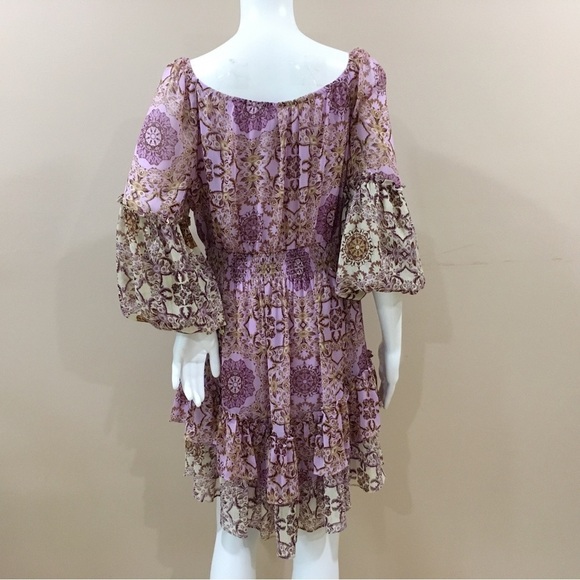 TAYLOR mini dress size 8 Womens Chiffon Floral Purple Ruffle Hem Fit&flare - Picture 2 of 6